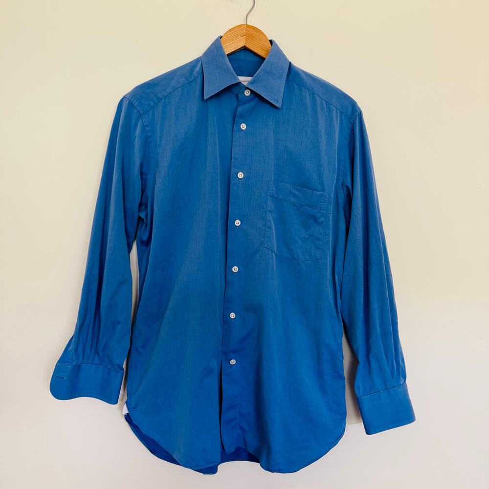 Ermenegildo Zegna Shirt Mens 15 P Comfort Fit Blue Button Up Long Sleeve Cotton